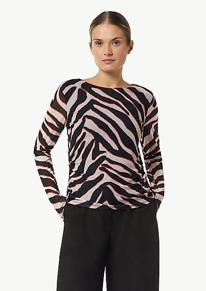 comma Langarmshirt T-Shirt Mesh-Shirt mit seitlicher Raffung günstig online kaufen