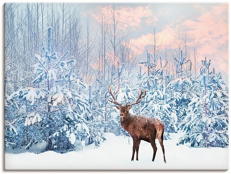 Artland Wandbild "Hirsch im Winterwald" Hirschbilder 1 Stk. tlg. als Leinwa günstig online kaufen