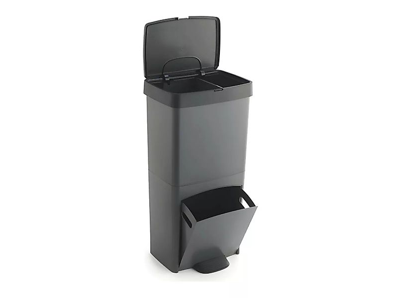 Mülleimer mit 3 Fächern - 80L - Recycelter Kunststoff - Anthrazit - VANERN günstig online kaufen