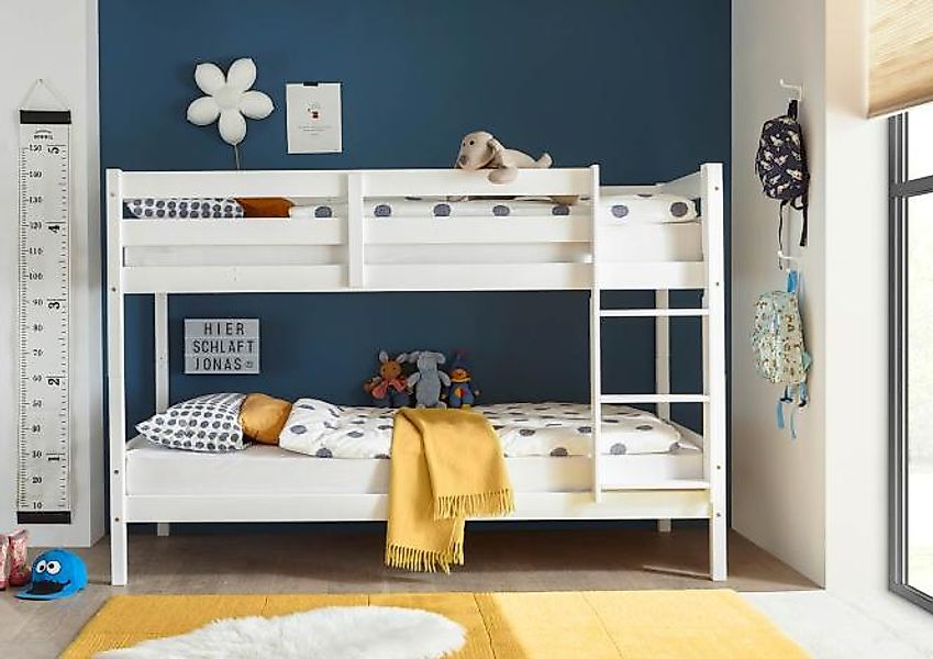 90x200 Etagenbett inkl. Leiter MORITZ von Begabino Kiefer massiv Weiß günstig online kaufen