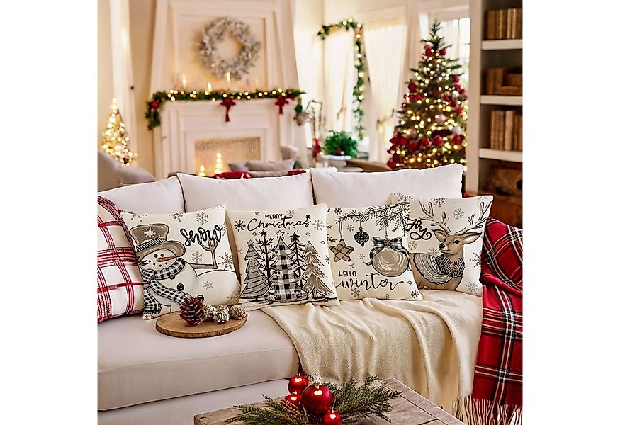 Jibenhome Kissenbezüge Weihnachten Kissenbezug 45x45cm,Leinen,4 Stück,für D günstig online kaufen