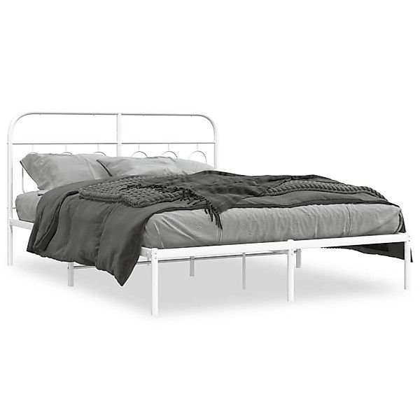 vidaXL Bettgestell mit Kopfteil Metall Weiß 140x190 cm 377166 günstig online kaufen