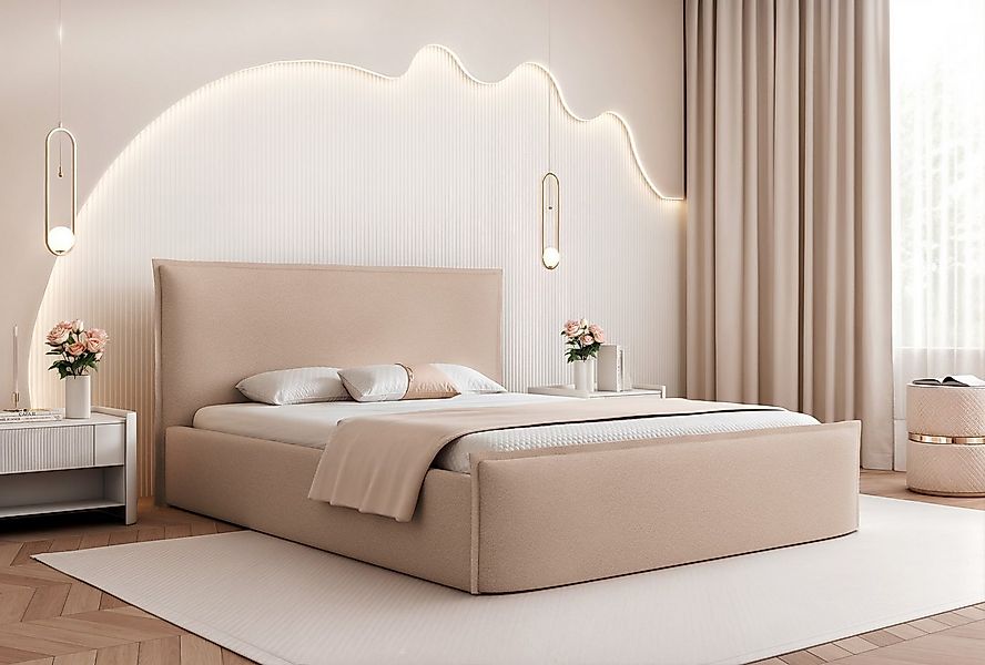 Goldstoff Polsterbett Bettgestell "SERENO" mit großem Stauraum & modernem e günstig online kaufen