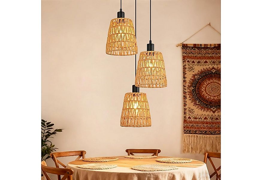 Nettlife Pendelleuchte Retro Boho Hängelampe Rattan höhenverstellbar 1/3 fl günstig online kaufen