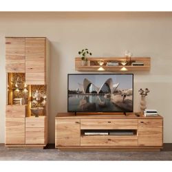 Wohnwand Holz teilmassiv in modernem Design 204 cm hoch (dreiteilig) günstig online kaufen