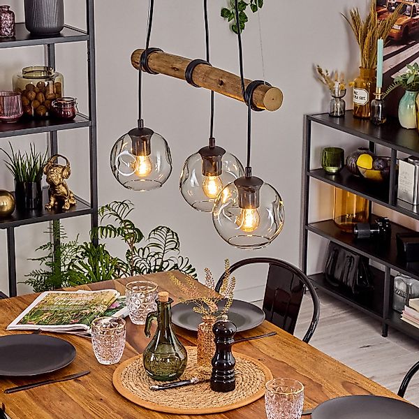 hofstein Pendelleuchte Hängelampe aus Metall/Holz/Glas in günstig online kaufen