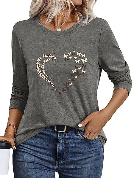 PYLIKE Langarmshirt Damen Rundhalsausschnitt Longsleeve mit günstig online kaufen