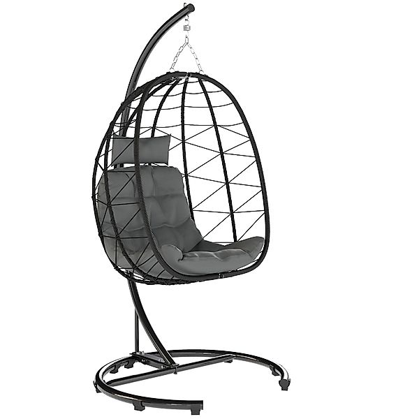 Outsunny Hängesessel Rattan Hängestuhl 195 cm hoch mit Gestell Kissen und w günstig online kaufen