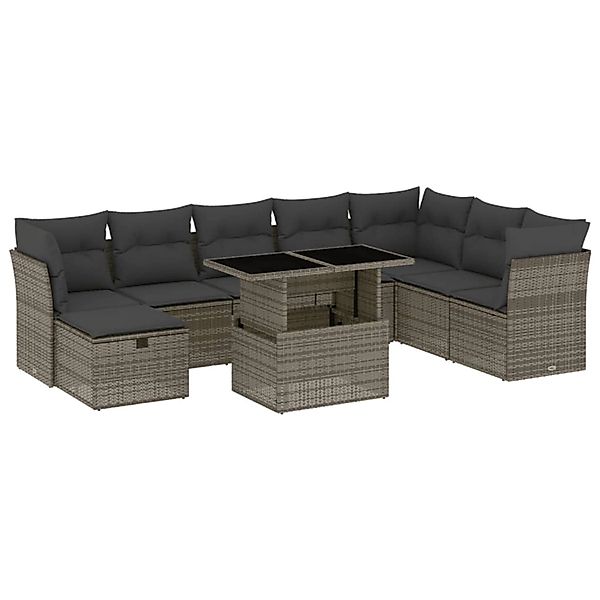 vidaXL 9-Tlg Garten-Sofagarnitur mit Kissen Grau Poly Rattan 3274710 günstig online kaufen