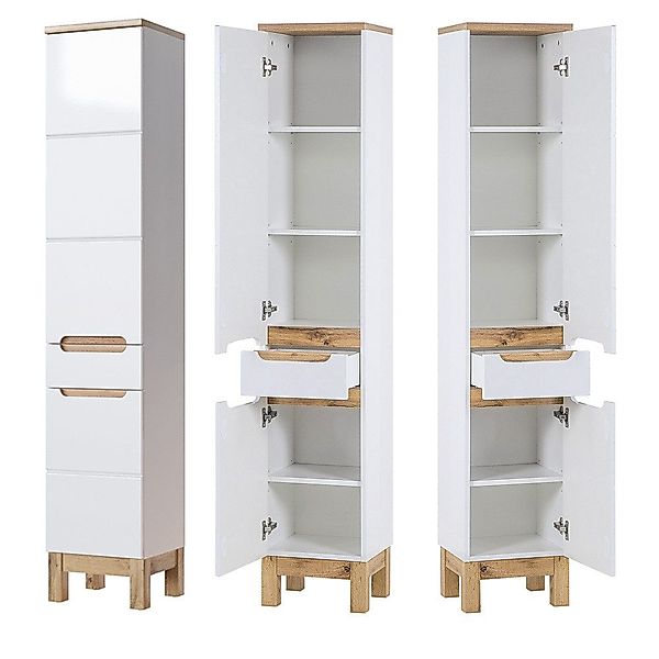 Lomadox Hochschrank SOLNA-56 Badezimmer Hochglanz weiß günstig online kaufen