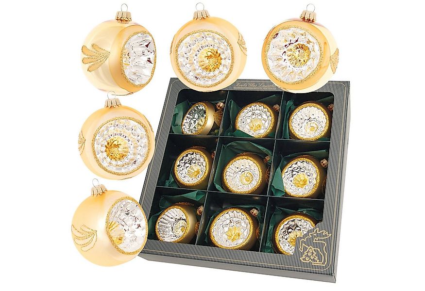 Krebs Glas Lauscha Weihnachtsbaumkugel 9er Set - goldenes Reflexsortiment - günstig online kaufen