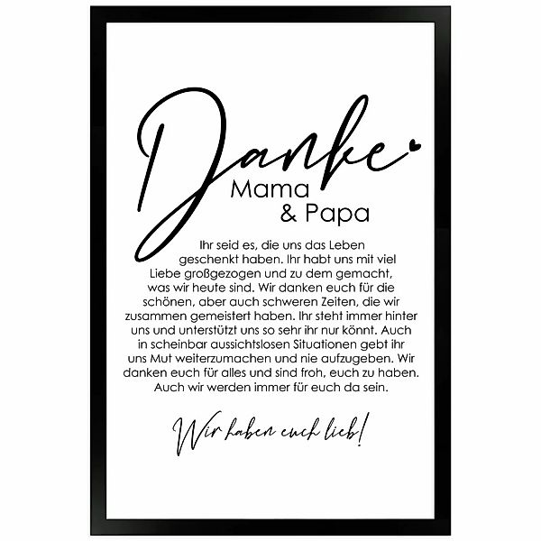 WANDStyle Gerahmtes Poster Danke Mama und Papa 30 x 45 cm Geschenkidee für günstig online kaufen