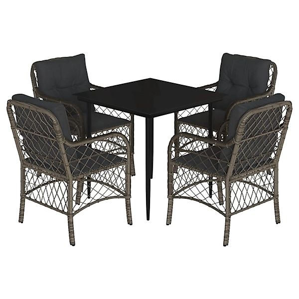 vidaXL 5-Tlg Garten-Essgruppe mit Kissen Grau Poly Rattan 3212125 günstig online kaufen