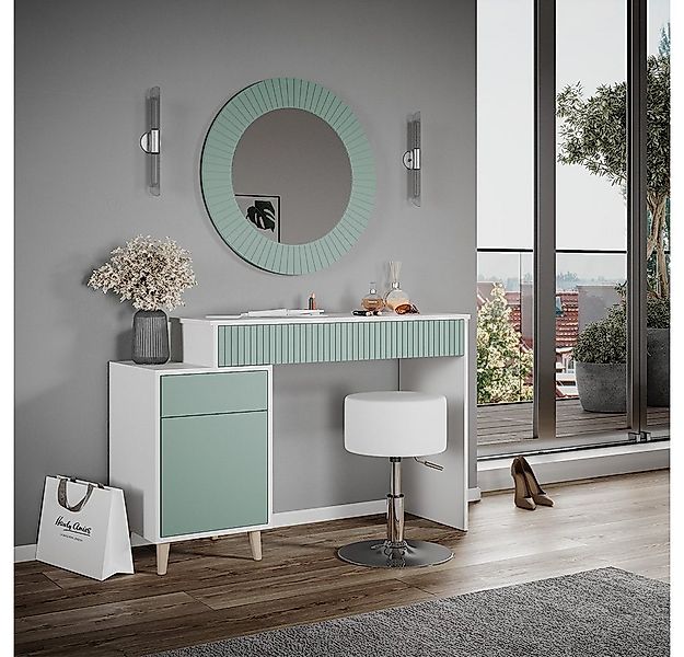 Vicco Schminktisch Arles, Weiß/Grün, 120 cm mit Hocker günstig online kaufen