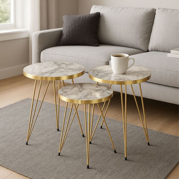 Jungengel Beistelltisch Set 3-teilig rund Marmoroptik günstig online kaufen