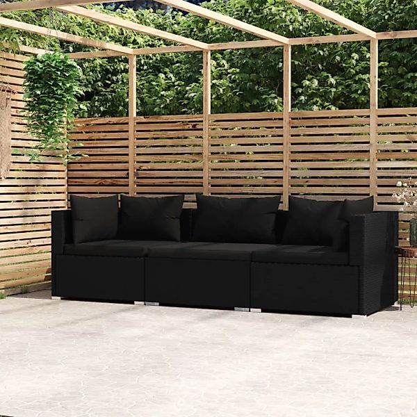 Vidaxl 3-sitzer-sofa Mit Kissen Schwarz Poly Rattan günstig online kaufen