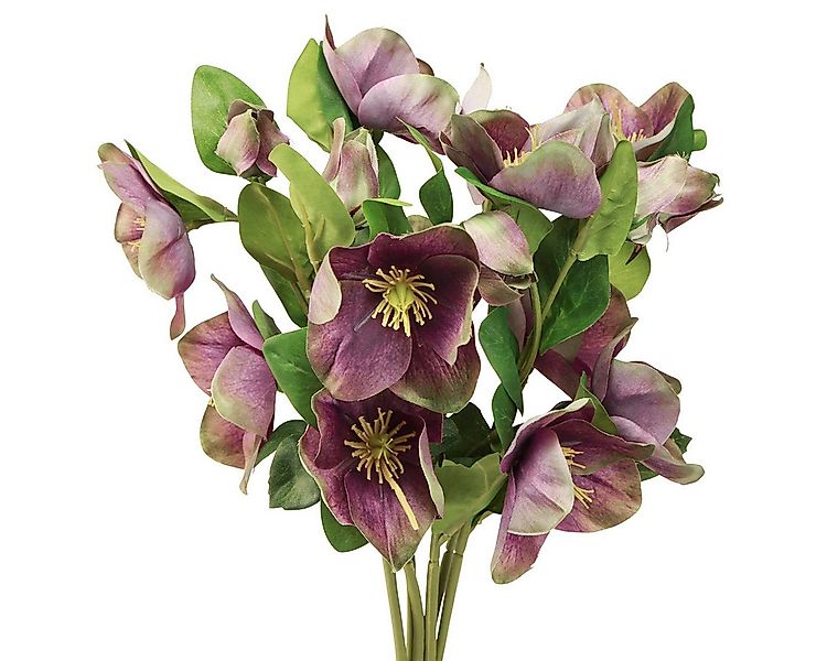 Winterliche Kunstpflanze Christrosen Kunstschnee Lila Dekoblumen Set 6 Stk, günstig online kaufen