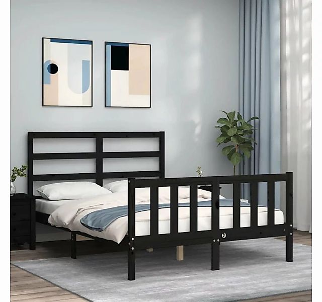 furnicato Bett Massivholzbett mit Kopfteil Schwarz 140x190 cm günstig online kaufen