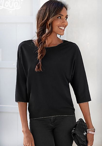 LASCANA Rundhalsshirt "mit eleganten Glitzerabschlüssen", aus pflegeleichte günstig online kaufen