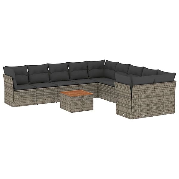 vidaXL 11-tlg Garten-Sofagarnitur mit Kissen Grau Poly Rattan Modell 58 günstig online kaufen