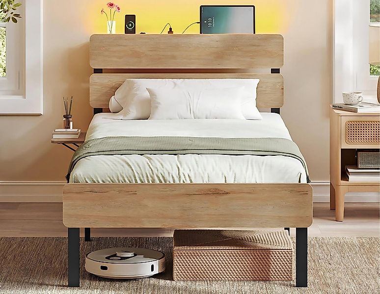 VASAGLE Bettgestell (90 x 200 cm, geräuscharm), Metallrahmen, LED-Beleuchtu günstig online kaufen