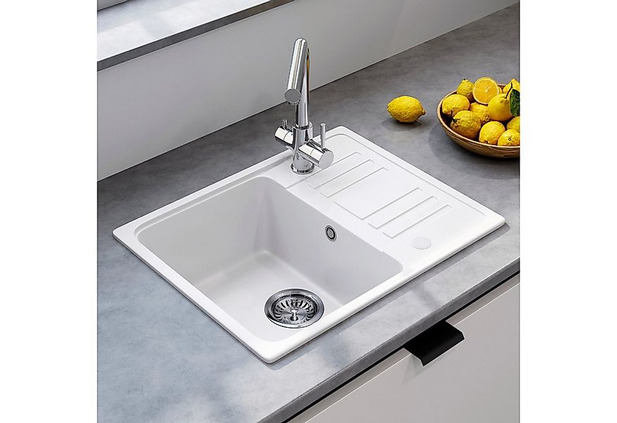 HOROW Granitspüle Granit Spüle in Schwarz 1 Becken Einbauspüle in 57 x 45 c günstig online kaufen