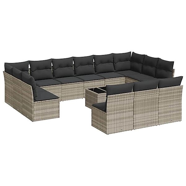 vidaXL 14-Tlg Garten-Sofagarnitur mit Kissen Hellgrau Poly Rattan 3218402 günstig online kaufen