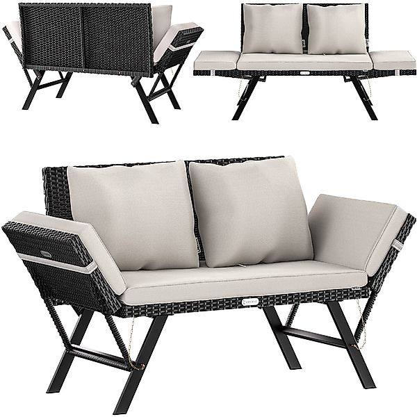 Polyrattan Gartenbank Schwarz/Creme 176x56x81cm günstig online kaufen