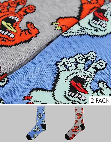 Santa Cruz – 2er-Pack mehrfarbige Socken mit Hand-Motiv günstig online kaufen