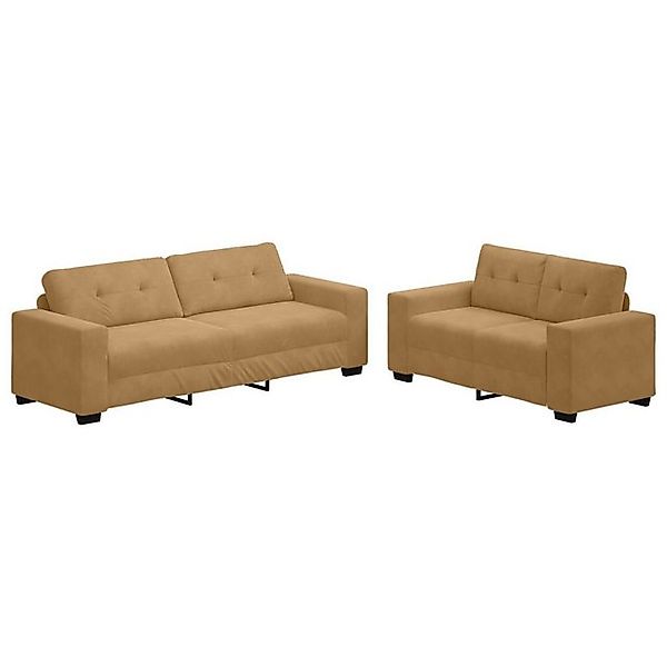vidaXL Sofa 2-tlg. Sofagarnitur mit Kissen Braun Samt, 2 Teile günstig online kaufen