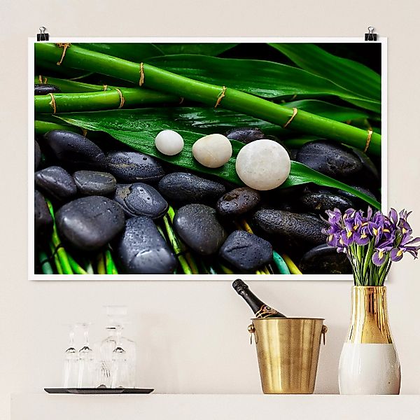 Poster Grüner Bambus mit Zen Steinen günstig online kaufen