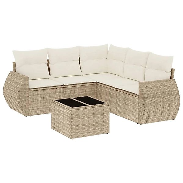 vidaXL 6-Tlg Garten-Sofagarnitur mit Kissen Beige Poly Rattan 3253695 günstig online kaufen