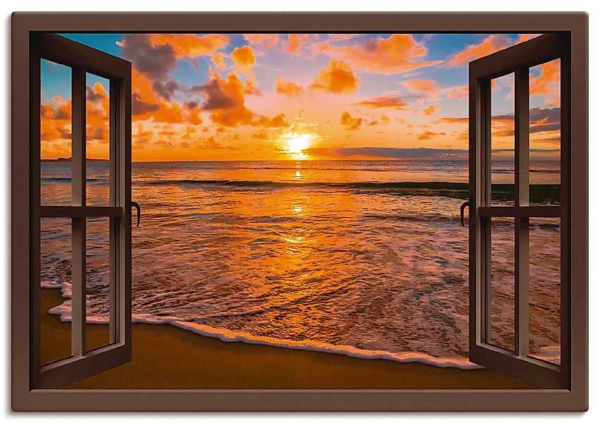 Artland Wandbild »Fensterblick Sonnenuntergang am Strand« Sonnenaufgang & - günstig online kaufen