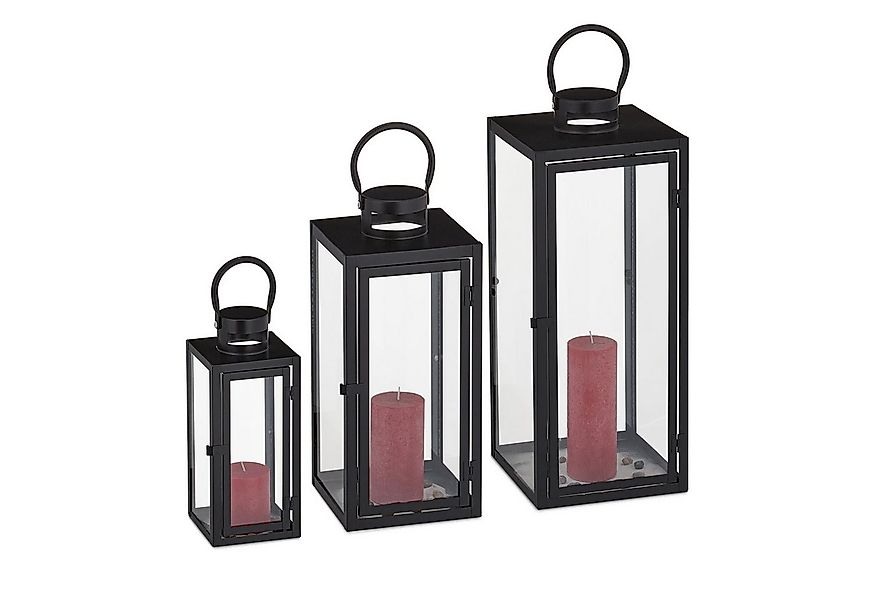 relaxdays Kerzenlaterne Laternen 3er Set schwarz günstig online kaufen