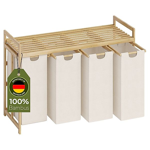 Bellamio Wäschekorb Newa aus Bambus (4 Fächer mit 1 Ablage, Hellgrau), ausz günstig online kaufen