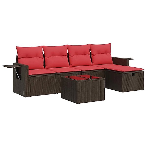 vidaXL 6-Tlg Garten-Sofagarnitur mit Kissen Braun Poly Rattan 3325480 günstig online kaufen