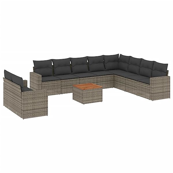vidaXL 11-Tlg Garten-Sofagarnitur mit Kissen Grau Poly Rattan 3256529 günstig online kaufen