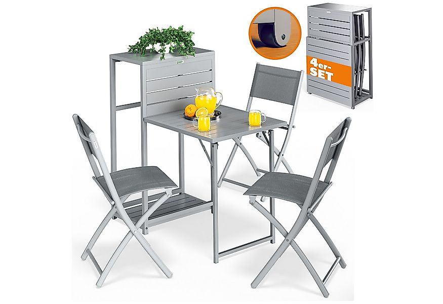 Casaria Balkonset, 3 Stühle Tisch Klappbar Platzsparend inkl. Rollen Wetter günstig online kaufen