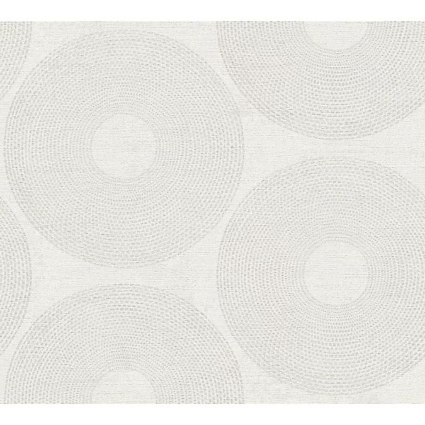Vliestapete Kreise Matt Leicht Strukturiert Weiß Grau FSC® günstig online kaufen