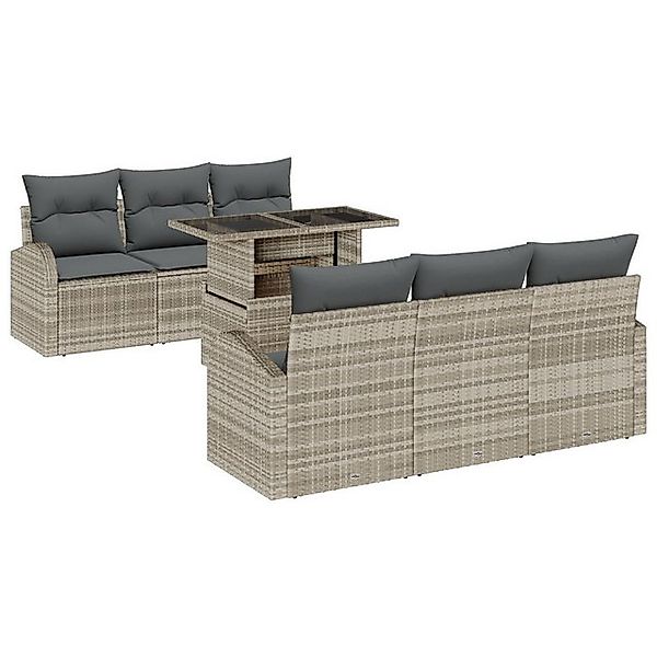 vidaXL Loungesofa 7-teiliges Garten-Sofa-Set mit Kissen Hellgrau Poly-Ratta günstig online kaufen