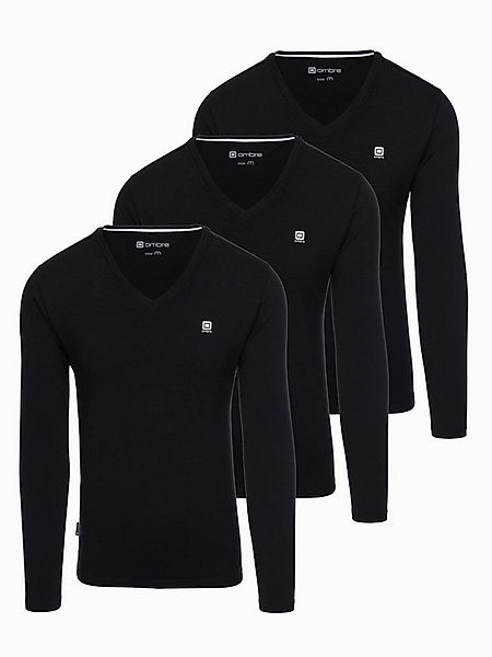 OMBRE Longsleeve 3er-Pack Langarmshirts mit V-Ausschnitt günstig online kaufen