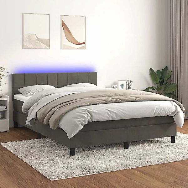 Vidaxl Boxspringbett Mit Matratze & Led Dunkelgrau 140x190 Cm Samt günstig online kaufen