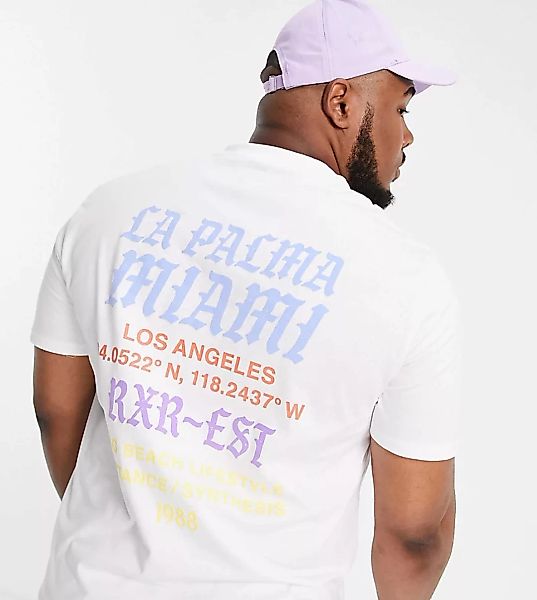 River Island Big & Tall – Oversize-T-Shirt in Weiß mit „Miami“-Rückenprint günstig online kaufen