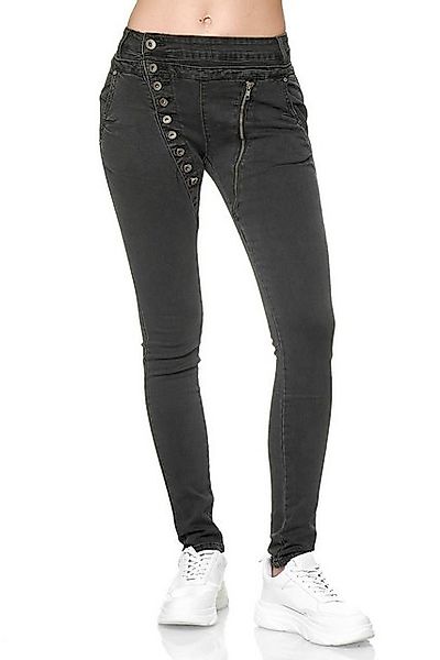 Elara Boyfriend-Jeans Elara Damen Jeans Boyfriend Baggy Knopfleiste (1-tlg) günstig online kaufen