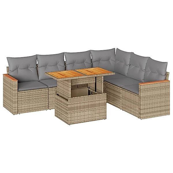 vidaXL 7-Tlg Garten-Sofagarnitur mit Kissen Beige Poly Rattan Akazie 332749 günstig online kaufen