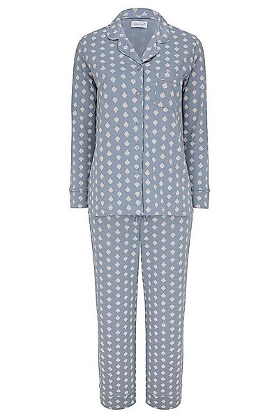 SNOOZE OFF Pyjama Schlafanzug in staubblau mit cremfarbenem Blattmuster (2 günstig online kaufen