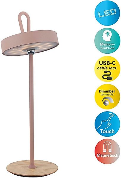 my home LED Tischleuchte Charmont mit Holzfuß, abnehmbares Kopfteil als Hän günstig online kaufen