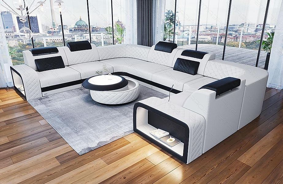 Sofa Dreams Wohnlandschaft Foggia U Form Leder, LED-Beleuchtung, Couch, 6-S günstig online kaufen