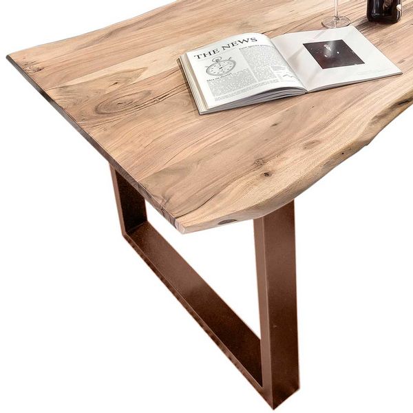 Echtholztisch aus Akazie Massivholz und Metall Bügelgestell günstig online kaufen