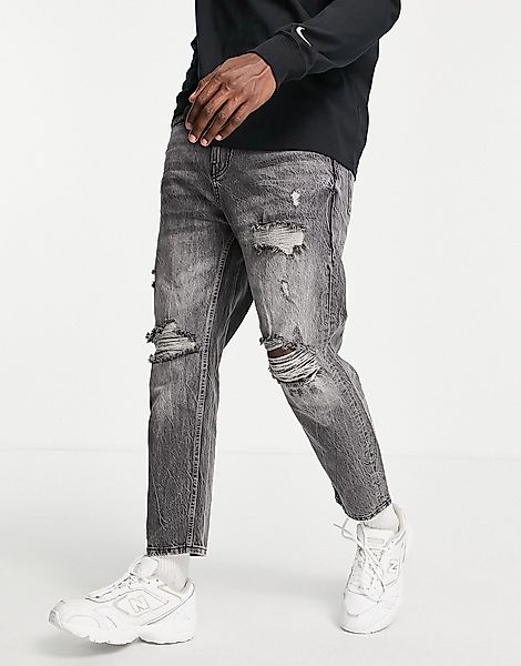 Pull&Bear – Jeans mit weitem Schnitt im Stil der 90er in Blau-Schwarz günstig online kaufen